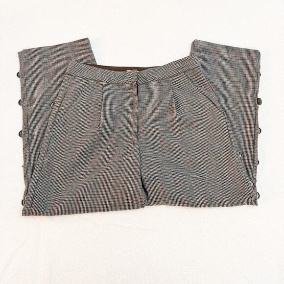 J.OA. Plaid Houndstooth Printed Pants Button Accents Size M - Picture 4 of 6
